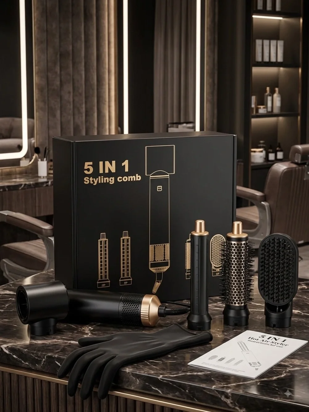 5-in-1 Black & Gold Women's Styling Comb Kit